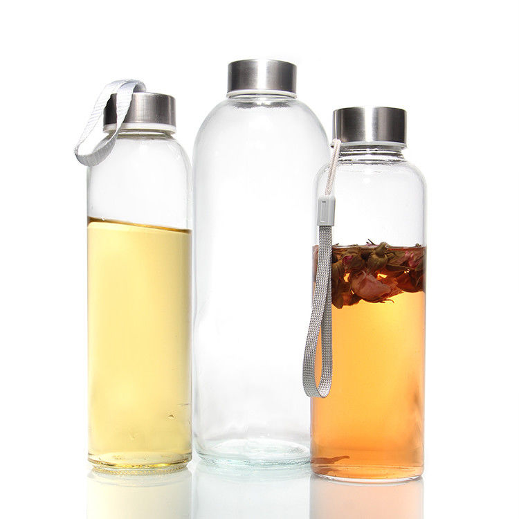 زجاجات زجاجية صديقة للبيئة غطاء من الفولاذ المقاوم للصدأ خالي من BPA 500 مل زجاجة مياه الشرب زجاجية