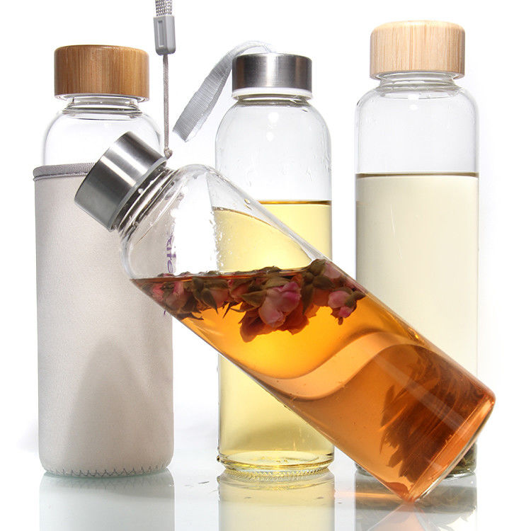 زجاجات زجاجية صديقة للبيئة غطاء من الفولاذ المقاوم للصدأ خالي من BPA 500 مل زجاجة مياه الشرب زجاجية